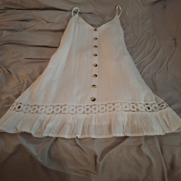 Express Women's White Eyelet With Button Detail Sundress - Picture 3 of 8